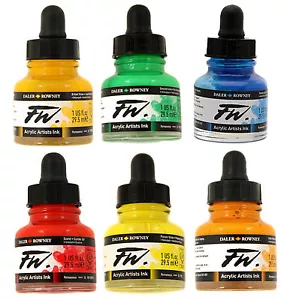 Daler Rowney FW Artists Atrament akrylowy 29,5 ml - 45 dostępnych kolorów - Zdjęcie 1 z 54