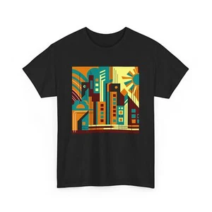 Camiseta Unisex Adulto Mediados de Siglo Moderna Abstracta Paisaje Urbano Energía Funky Arte Camiseta - Imagen 1 de 25