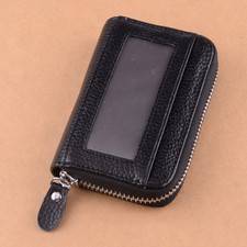 Black Wallet Credit Card Holder Genuine Leather RFID Blocking Zipper New Pocket