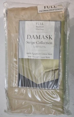 Wamsutta  Damask Bedskirt  Full Size  Wheat Stripe Egyptian Cotton 15" Drop - Image 1 of 4