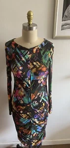Nicole Miller Artelier Ruched Jersey Dress MIDI Size Large Wiggle Multicolored - Picture 1 of 8
