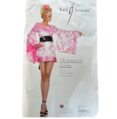 Leg Avenue Sexy Short Kimono Geisha Mini Dress Sleeved Costume Pink Cosplay Set - Image 1 of 4