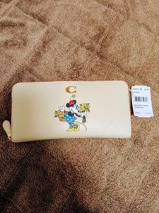 Disney Coach Long Wallet With Minnie Mouse cream color C logo orange line Japan - Picture 1 of 5