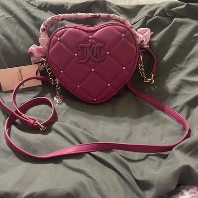 NWT Juicy Couture Heart Shaped Holding the Line Raspberry/Lt Pink Crossbody Bag - Image 1 of 4
