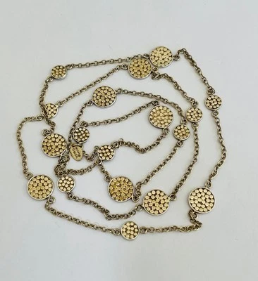 "Collar Anna Beck de plata esterlina oro 18 quilates Vermeil disco punto estación eslabón 36""" Foto 1 de 4