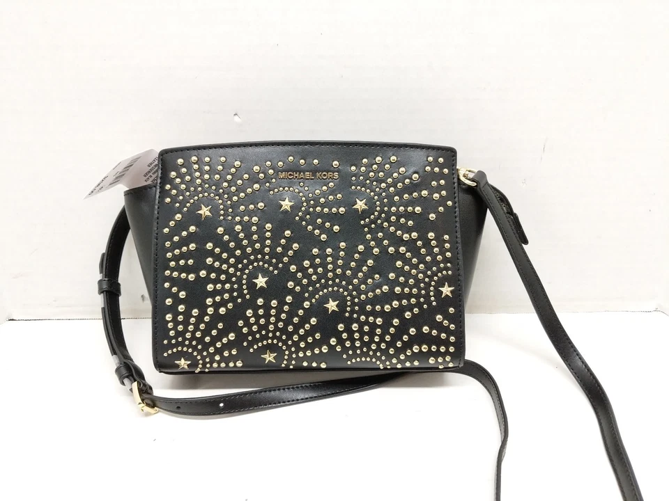 Michael Kors Selma Stud Firework Medium Leather Messenger Bag Black
