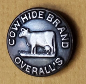Bb  COWHIDE BRAND cow Antique OVERALL BUTTON Wobble shank plated IRON pictorial - Picture 1 of 2