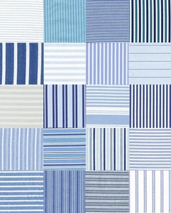 100% Cotton Fabric 20 Different 6.5 inch Charm Squares Blue & White Stripes - Picture 1 of 6
