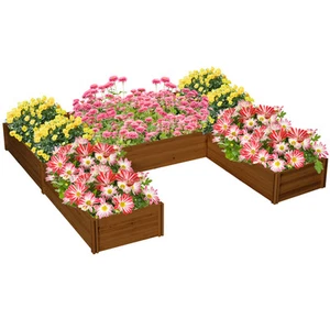 Outsunny Raised Garden Bed Set of 5 DIY Large Wooden Planters Box, Brown - Picture 1 of 11