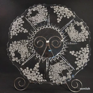 Viking New Martinsville Cake Plate Meadow Wreath Etching Clear Crystal 1926-1944 - Picture 1 of 12