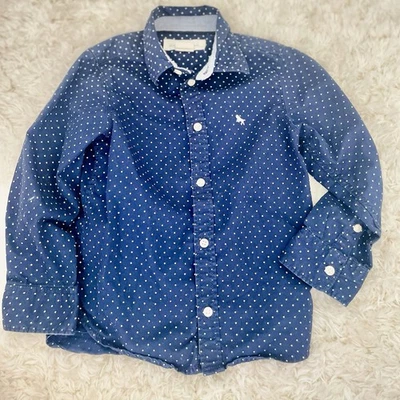 H&M Boys Button-Down Collared Shirt Polka Dot Navy White Size 4-5Y - Image 1 of 4