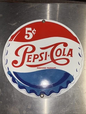 Vintage Pepsi-Cola Porcelain Enamel 8" Sign by Ande Rooney. 1991 Fast Safe Ship - Image 1 of 4