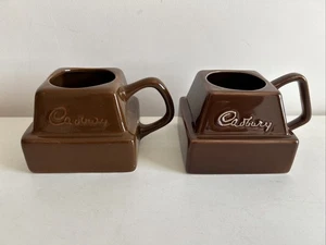 Cadbury’s Hot Chocolate Mugs Vintage Chunk Square Collectable 1980s Ceramic x2 - Picture 1 of 6