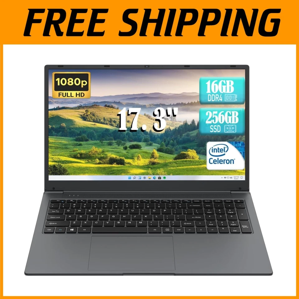 Windows 11 Laptop, 17.3'' FHD, Celeron Processor, 256GB SSD - Image 1 of 4
