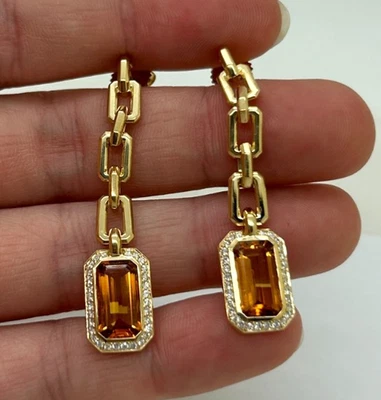 Pendientes colgantes David Yurman oro 18K novela cadena Madeira citrino/diamantes Foto 1 de 4
