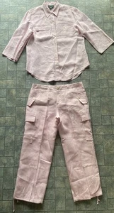 Ralph Lauren Petite Casual Hosenanzug Rosa Leinen LARGE Knopfleiste Oberteil/12P Hose - Bild 1 von 24