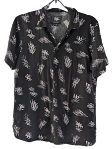 Pull&Bear Short Sleeve Shirt Mens Small Black Viscose Hawaiian Pattern Used - Picture 1 of 3