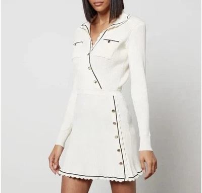 Mini Vestido Autorretrato Punto Contraste Manga Larga Acanalado Tejido Beige Talla S Foto 1 de 4