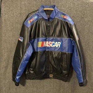 Vintage 90s JH Design Jeff Hamilton Team NASCAR Leather Bomber Jacket XL J3 - Bild 1 von 11