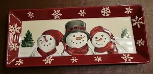 St. Nicholas Square Christmas Yuletide Snack Tray With Snowmen 13.5" - Picture 1 of 9