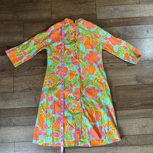 60er VINTAGE Gr. M psychedelisches Blumen Kleid Mod Etuikleid groovy hell BESCHÄDIGUNG 35714 - Bild 1 von 7