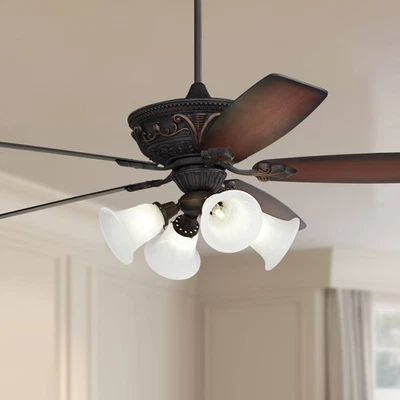 60" Casa Montego™ Bronze Marbleized Glass Teak LED Ceiling Fan - Image 1 of 4