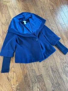 Abrigo de lana suave envolvente talla M azul oscuro cuello marinero pasarela lujo - Imagen 1 de 9