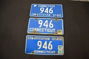 Matching Set of 3 “946” 3 Digit Connecticut License Plates - Picture 1 of 5