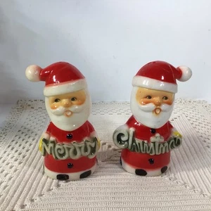 Vintage Frohe Weihnachten Weihnachtsmann Salz & Pfeffer Set ~ Kunststoff 1950er Hongkong - Bild 1 von 12