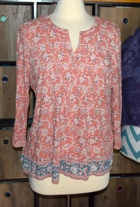 Lucky Brand Gr. XL Boho Top mit Blumenbordüre Print leicht Biesen - Bild 1 von 5