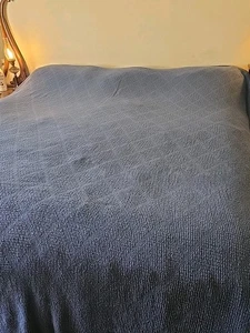 Vintage blau 100 % Baumwolle Decke Waffelmuster 100” × 92” leicht Hergestellt in den USA - Bild 1 von 6
