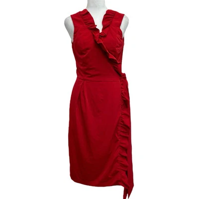 Vestido Diane von Furstenberg Andra Rojo Volantes Frontales Jersey Envolvente Talla 8 Clásico Foto 1 de 4