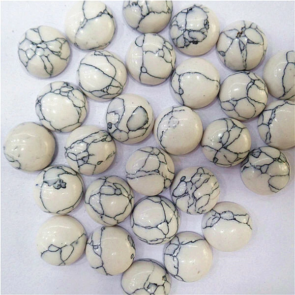 20Pcs 12mm White Line Turquoise Round Cab Cabochon EE222 - Image 1 of 2