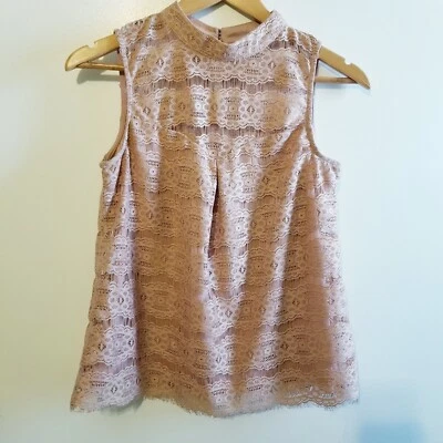  Lily White Pink Lace Mock High Neck Sleeveless Dress Blouse Top Size S - Image 1 of 4