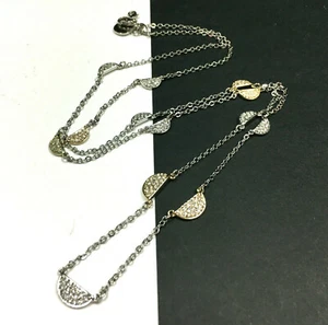 NEW WHITE HOUSE BLACK MARKET Pave Rhinestone Station Necklace LONG Silver H79j - Picture 1 of 9