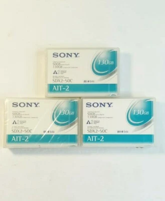 Cartucho de almacenamiento de datos Sony 130 GB capacidad comprimida Ait 2 SDX2-50C 64K paquete de 3 Foto 1 de 4