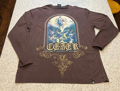 Camiseta De Colección Cezer Marrón Angélico Dorado Adornada Gráfico Logo 4XL Rara Y2k Foto 1 de 4