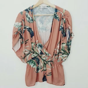 SHEIKE Womens Size 10 Floral Print Faux Wrap Blouse Top - Picture 1 of 6