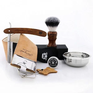 Vintage Style Men Shaving Set With Straight Razor, Brush & 2 Sided Leather Strop - Picture 1 of 8