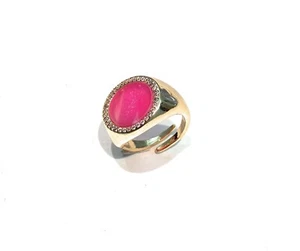 Anello Chevalier da Mignolo o Sigillo con pietra rosa Naturale e Zirconi - Foto 1 di 2