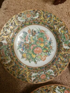 Antike chinesische Export Famille Rose Porzellan 3 Teller 8,5" Vögel Schmetterling 19c - Bild 1 von 12