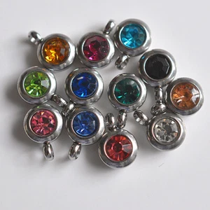 Ø 6,5mm / 2-5 St. Flachrunde Anhänger aus Edelstahl mit facettiertem Farbsteinen - Imagen 1 de 9
