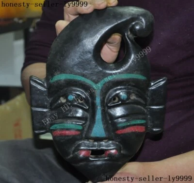 China Cultura Hongshan Jade Incrustación Turquesa Tallado Sacrificio Oración Máscara Estatua Foto 1 de 4