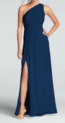Long chiffon One Shoulder Navy Blue Prom Dress Sizes Available:  4, 6, 8 NWT - Image 1 of 4