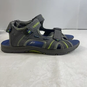 Merrell Youth Boys 5M Panther Gray Leather Green Sports Sandals Strappy Outdoor - Picture 1 of 6