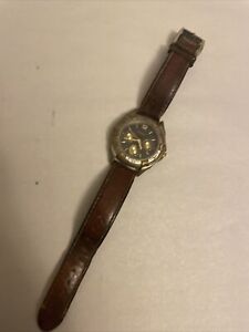 Fossil Watch Mens Stainless Silver Gold 24hr Day Date 3ATM NEED NEW BAND Tested