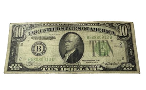 1934 A USA 10 DOLLAR FEDERAL RESERVE NOTE US BANKNOTE BILL GREEN SEAL - Picture 1 of 8
