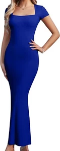 Elegantes langes geripptes Damenkleid mit quadratischem Ausschnitt, königsblau, Größe Large - Bild 1 von 3