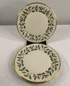 Lenox Urlaub Essteller 10 3/4" 4er Set Stechpalmen Beeren 24k Goldrand USA - Bild 1 von 14