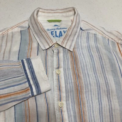 Men's Tommy Bahama Relax Shirt Striped 100% Linen Long Sleeve Button Up Size XL - Image 1 of 4